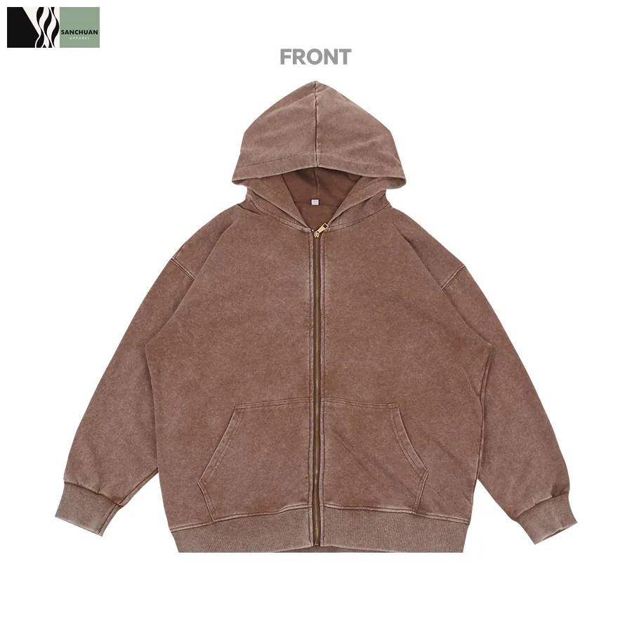 Brown washed zip hoodie